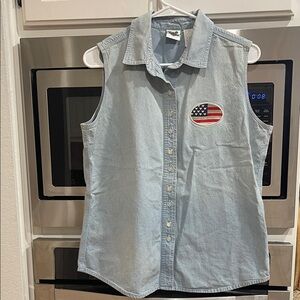 Disney Catalog vintage Sleeveless Denim Shirt with American Flag Patch